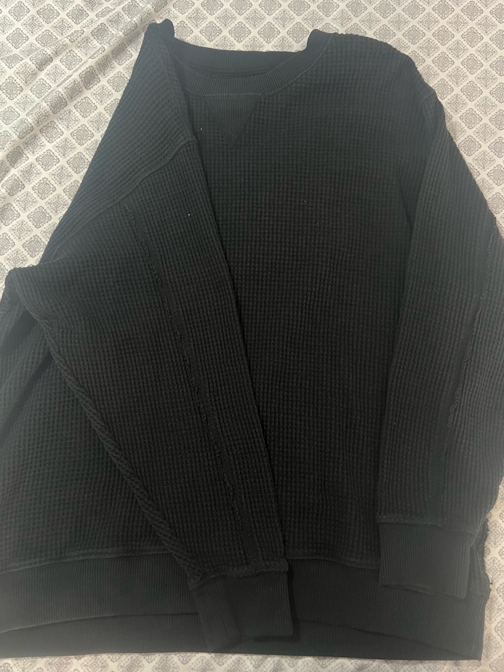Aerie Black Waffle-Knit Crewneck Sweater